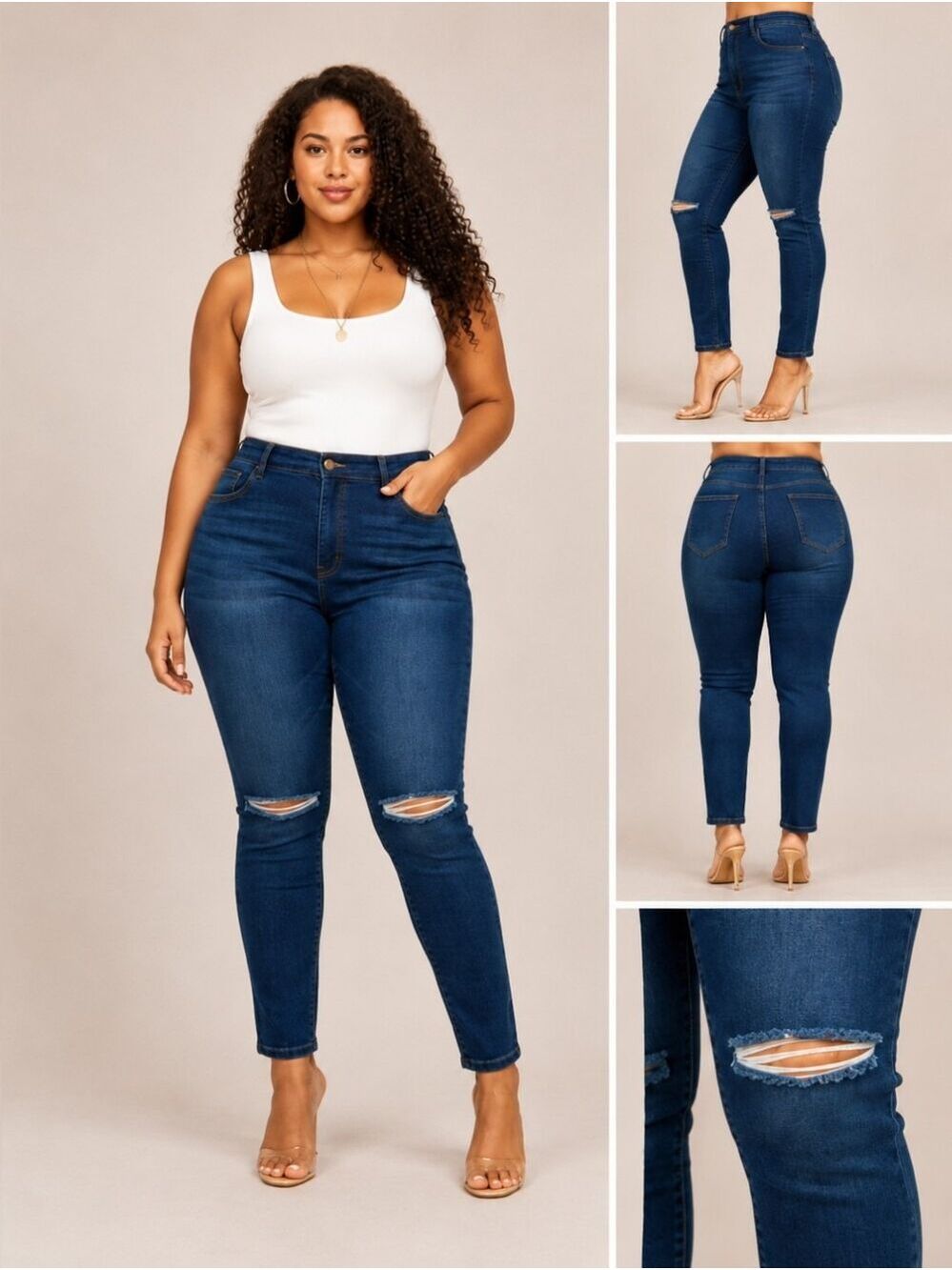 Blue Turtle Plus-Size High Rise Slit Knee Stretch Skinny Jeans | Super Stretch